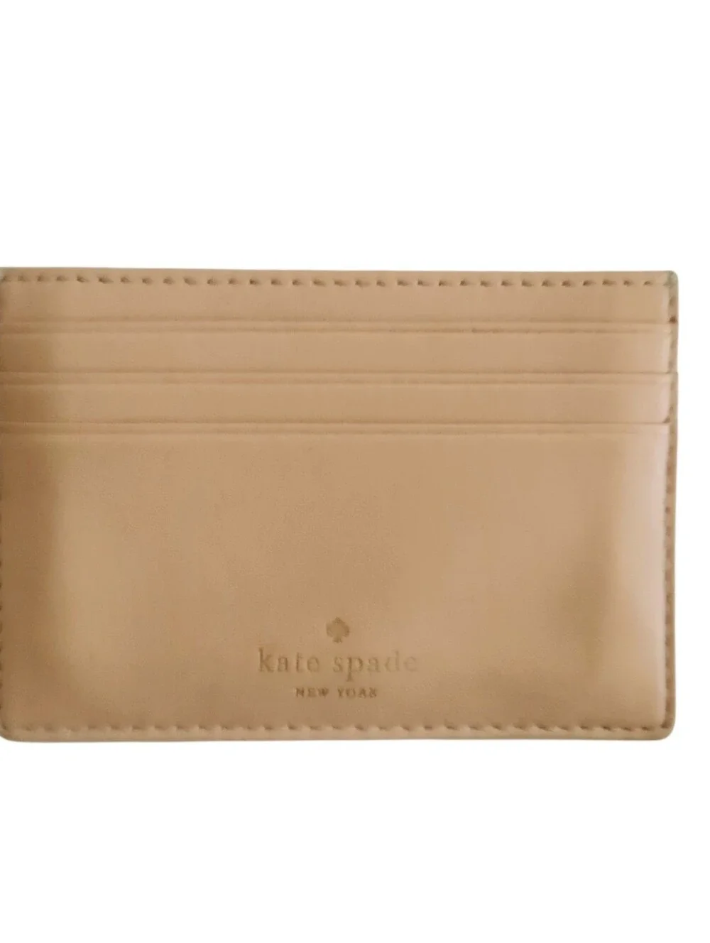 KATE SPADE Wellesley Graham Leather Card Holder w/Gold Logo Plate Mint/Peach